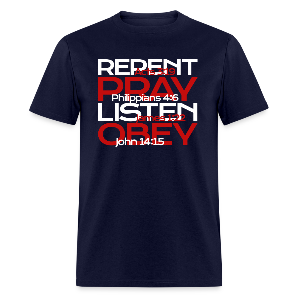 Repent Pray Listen Obey w/Scripture - navy