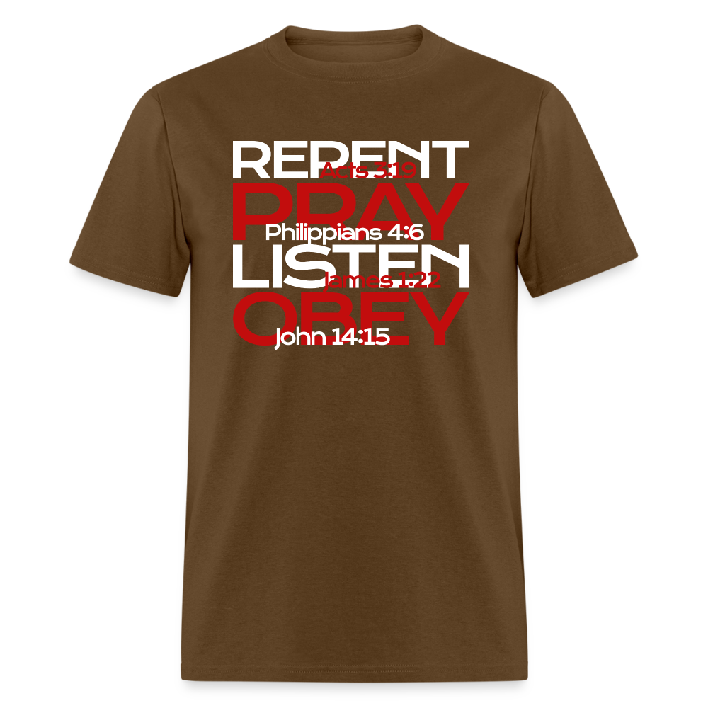 Repent Pray Listen Obey w/Scripture - brown