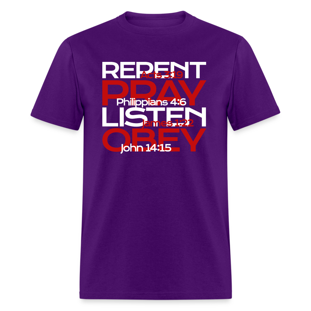 Repent Pray Listen Obey w/Scripture - purple