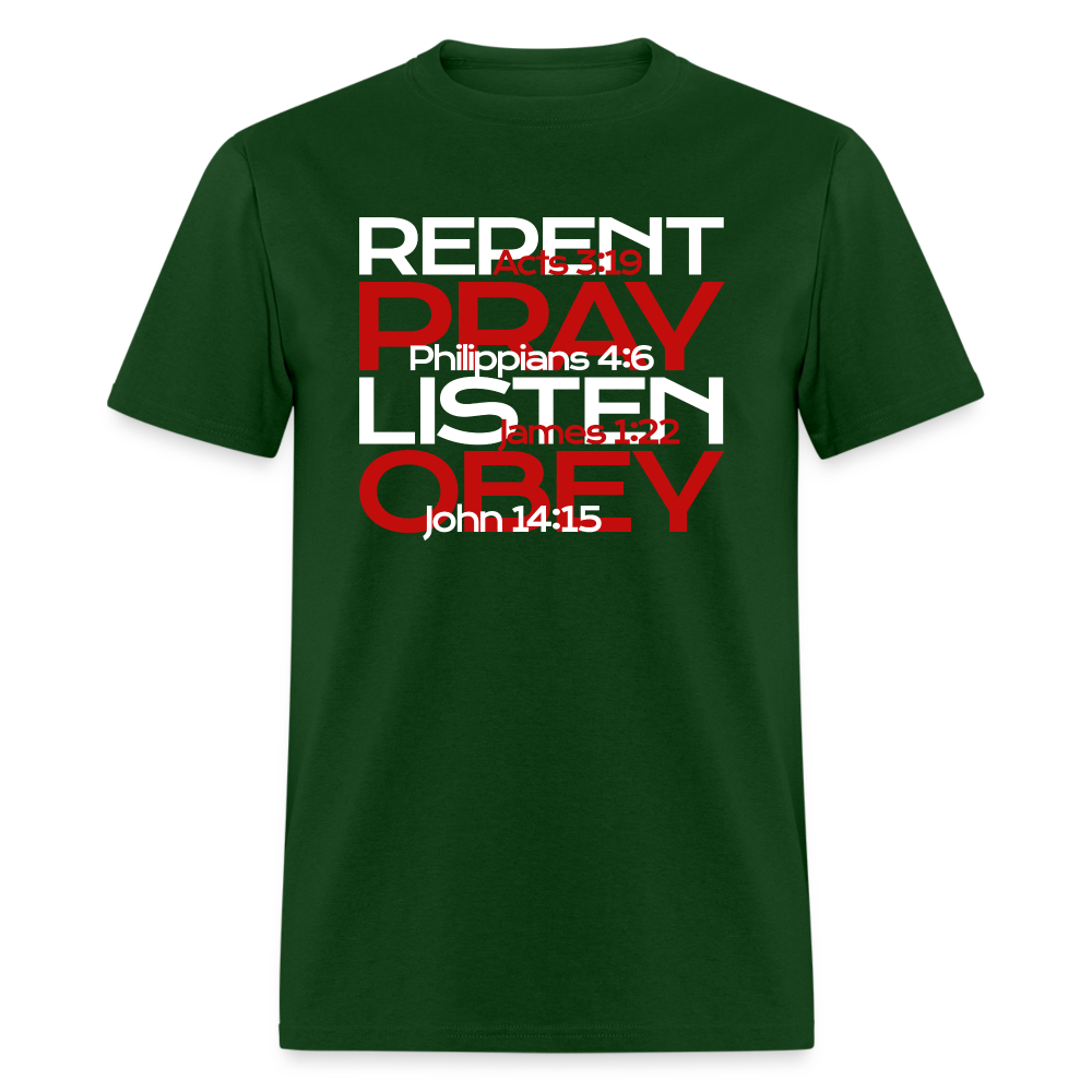 Repent Pray Listen Obey w/Scripture - forest green