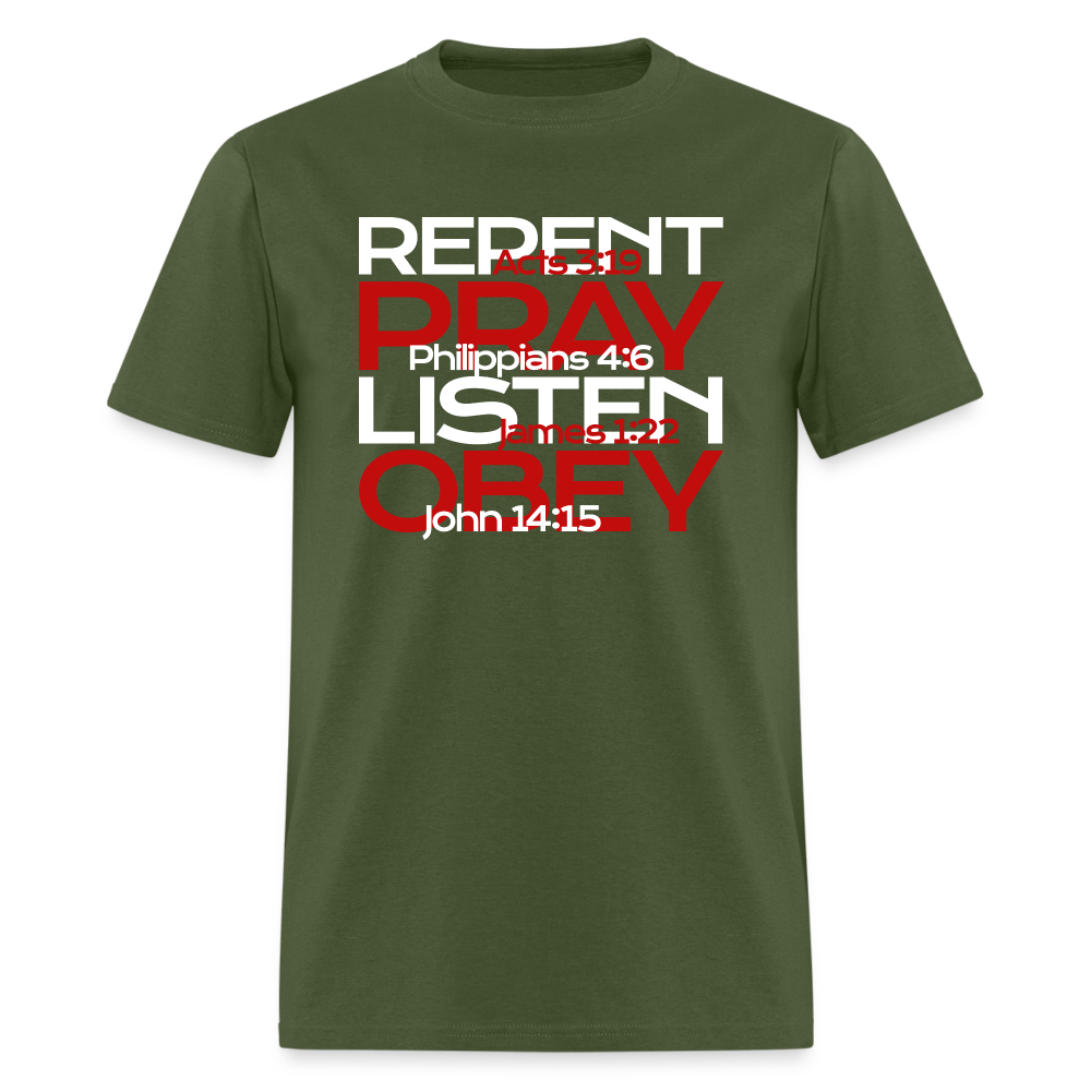 Repent Pray Listen Obey w/Scripture - military green