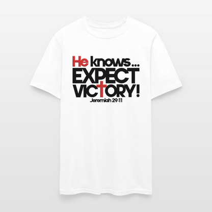 He Knows Expect Victory - white