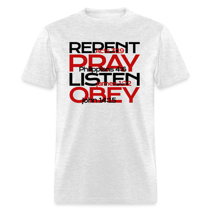 Repent Pray Listen Obey w/Scripture - light heather gray