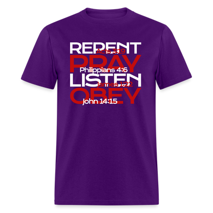 Repent Pray Listen Obey w/Scripture - purple