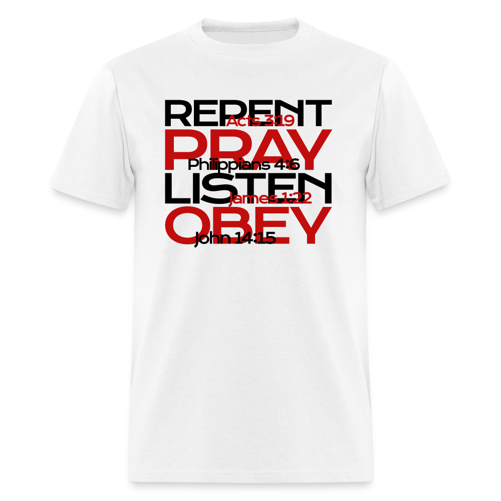 Repent Pray Listen Obey w/Scripture - white