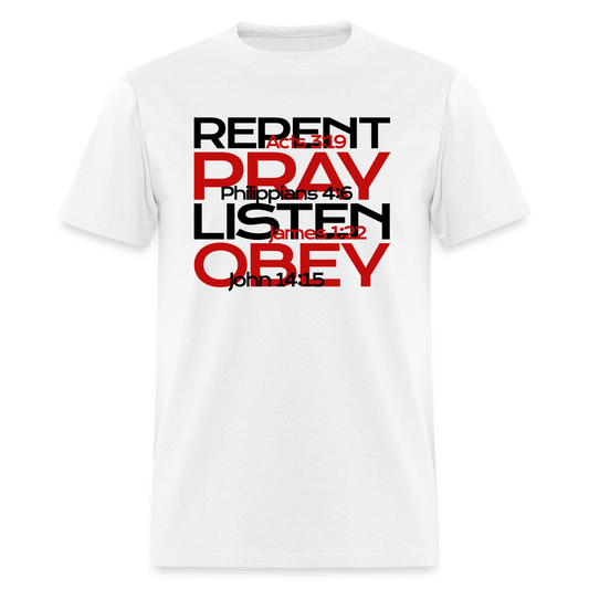 Repent Pray Listen Obey w/Scripture - white