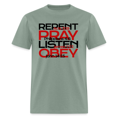 Repent Pray Listen Obey w/Scripture - sage