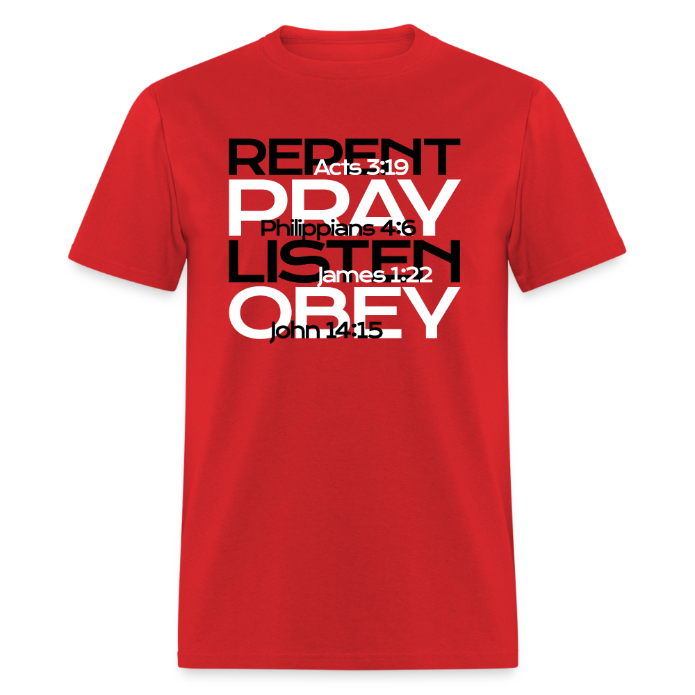 Repent Pray Listen Obey w/Scripture - red