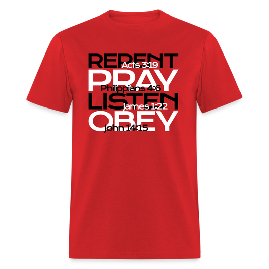 Repent Pray Listen Obey w/Scripture - red