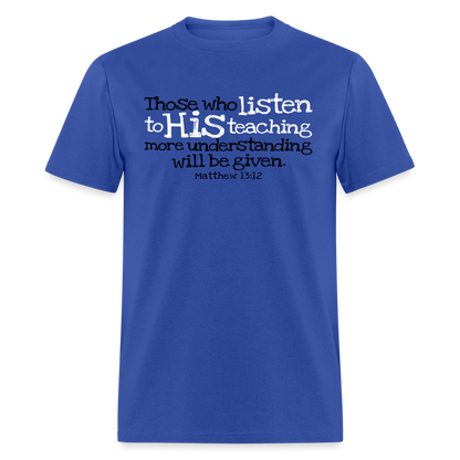 Listen to His Teaching - royal blue